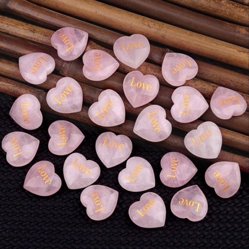 Natural Rose Quartz Heart Pendants Love Engraved Beads Charms Random 1piece