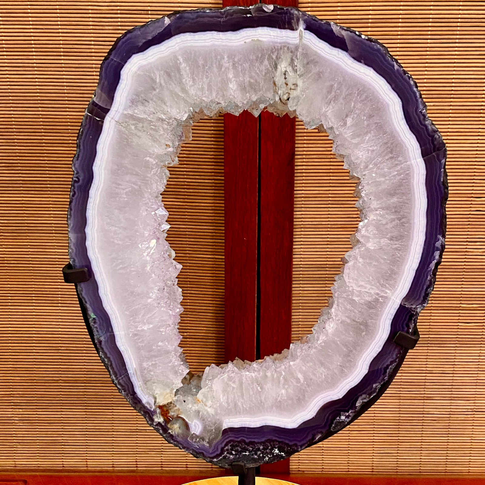 11.13LB Natural Amethyst Cave Crystal Slice Crescent shaped Hand Cut Repai