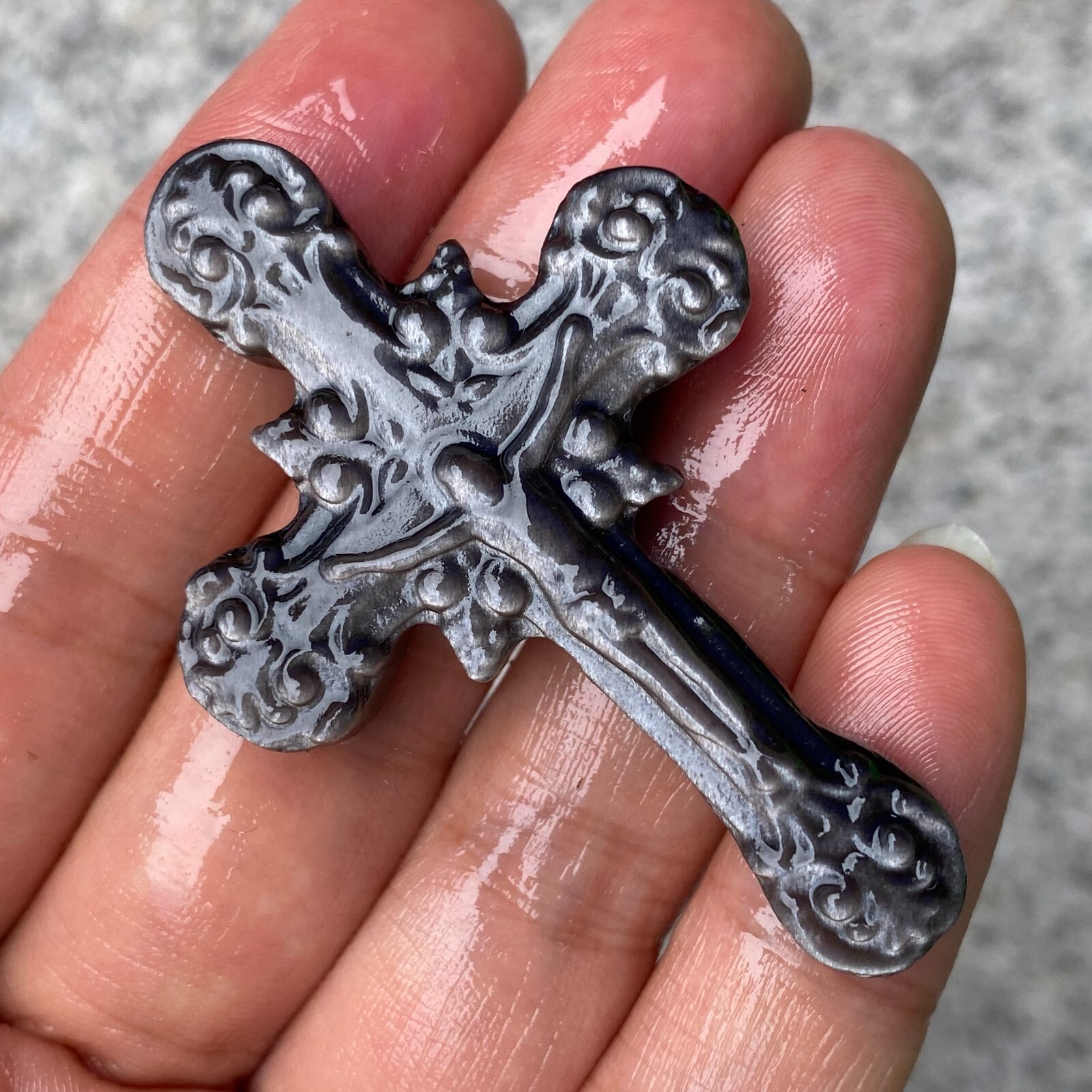 TOP Natural Silver Obsidian Quartz cross crystal Hand Carved Healing 1PC