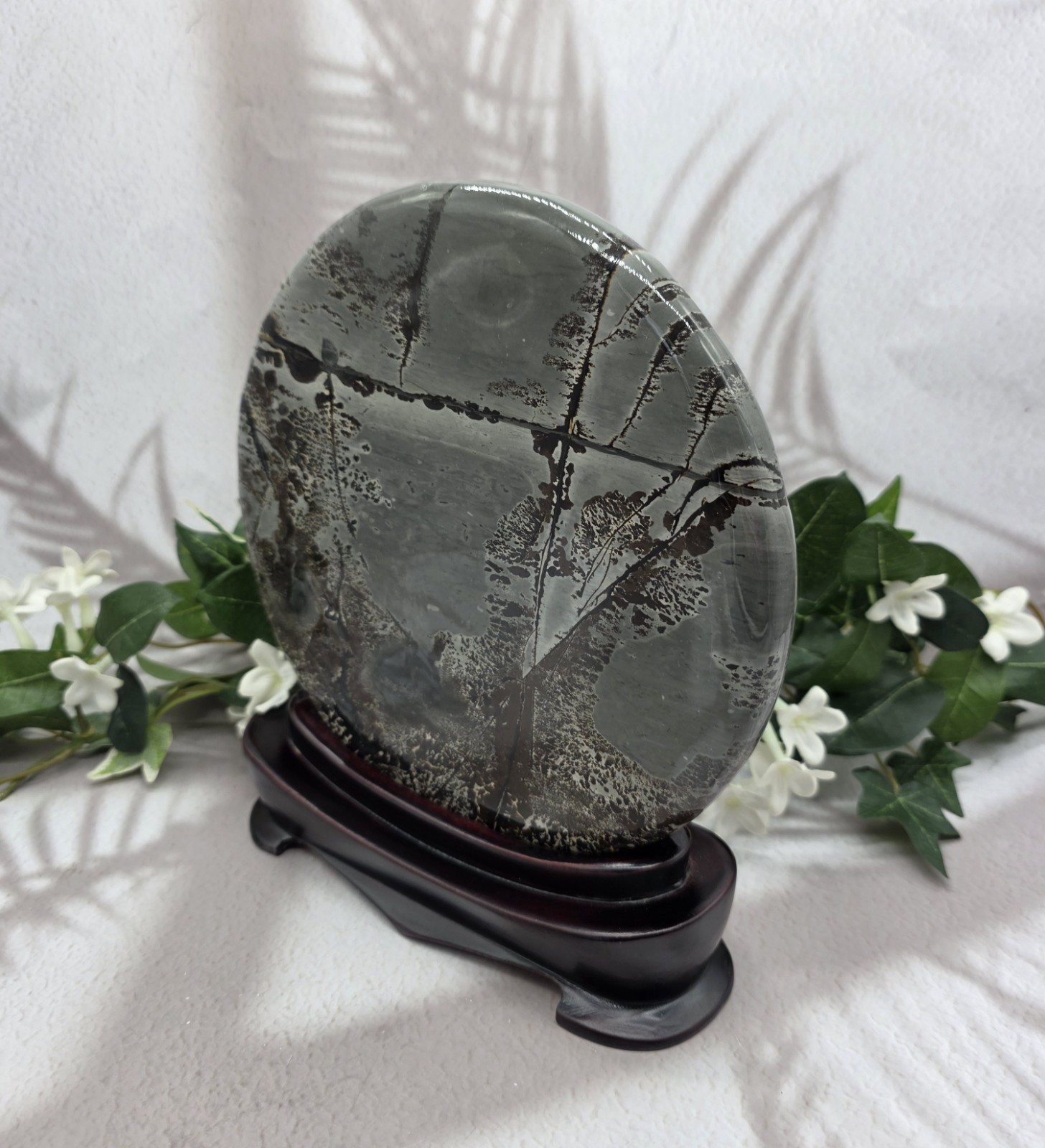 Large Picture Jasper Round Scenic Plaque 8” Polished Stone Disc With Wood Stand