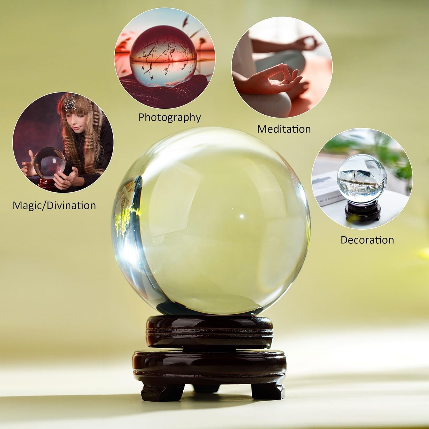 6″ Clear Crystal Ball w/ Polished Wooden Stand – Fortune Telling