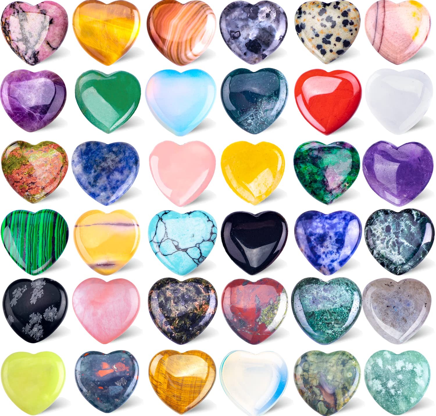 FORBY 40pcs Natural Heart Shaped Crystal Stones 0.8 Inch Pocket Hearts Bulk S…