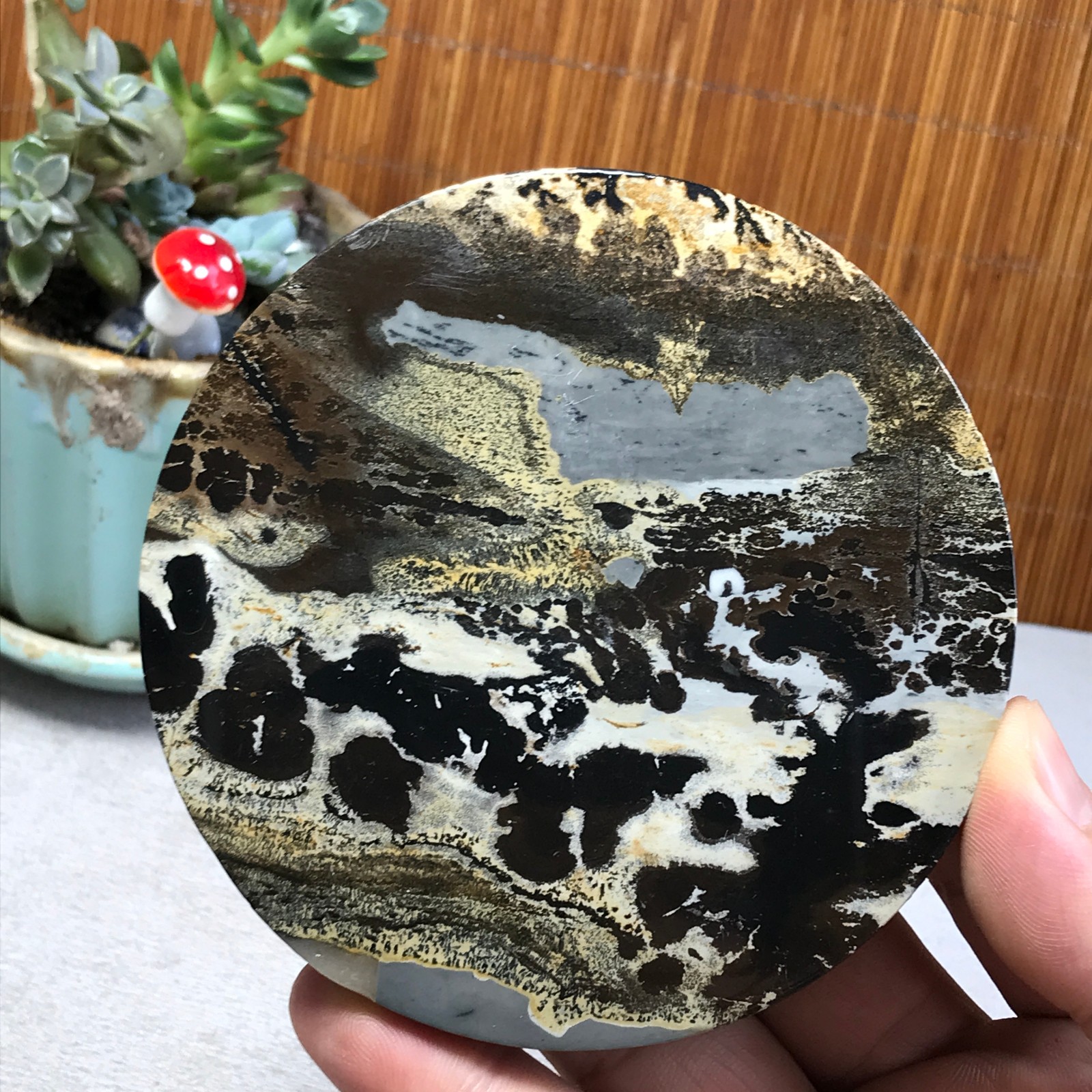 99mm Natural Chinese painting stone crystal ornaments for home decoration A6401