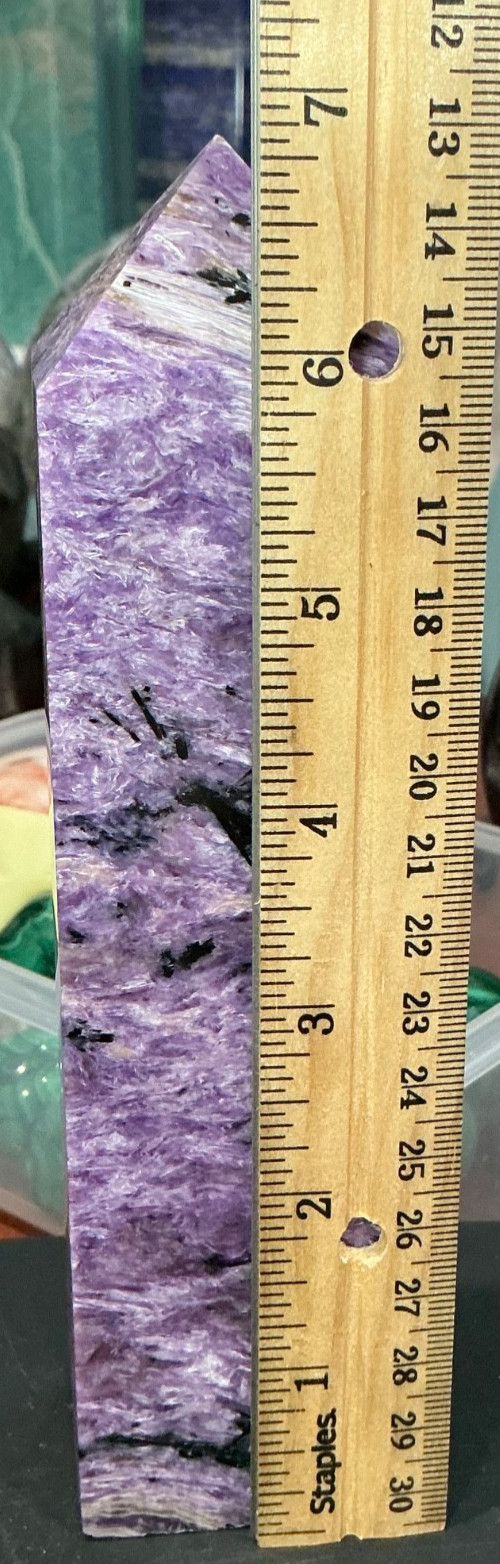 1 lb 3.6oz / 6.95 inches Purple CHAROITE Polished Gemstone Point Tower Generator
