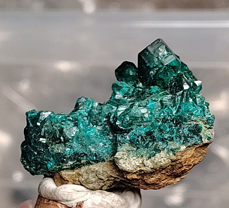 Vibrant Dioptase Crystal Cluster on Matrix – 4cm Thumbnail Mineral Specimen