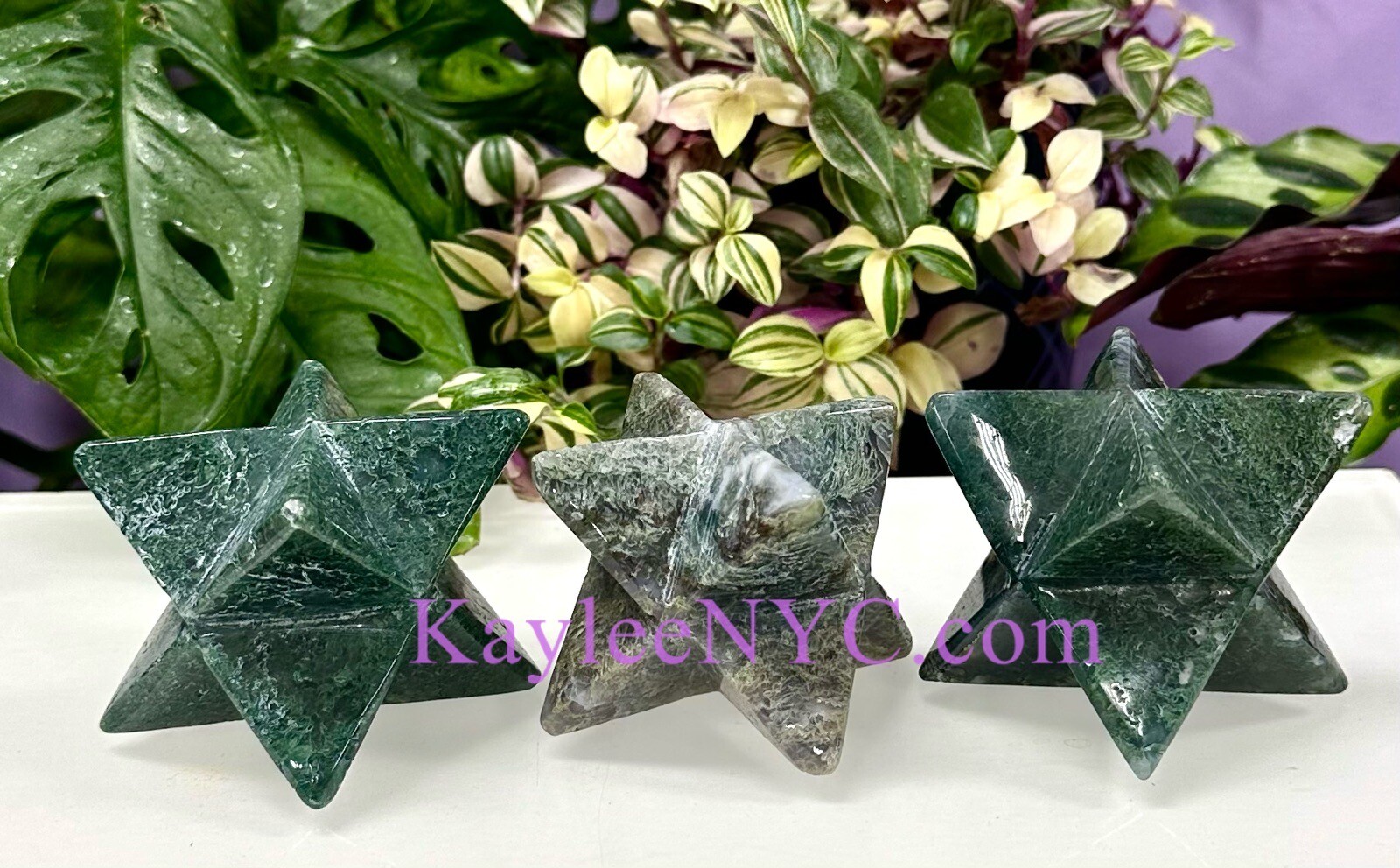 Wholesale Lot 3 PCs Natural Moss Agate Merkaba Healing Energy