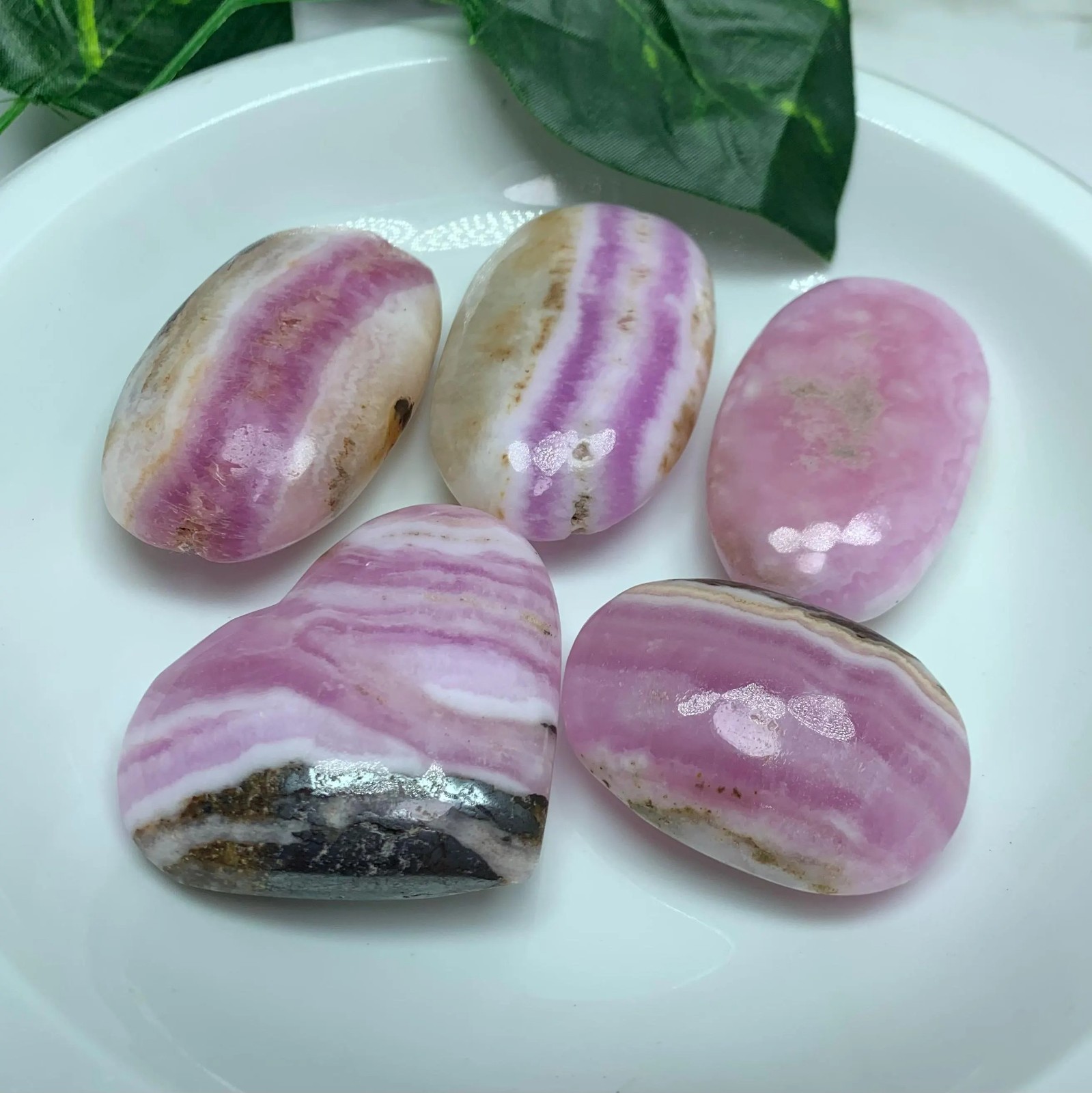 5 Pieces Top Quality Pink Aragonite Palm Stone And Heart, Pink Aragonite Stone