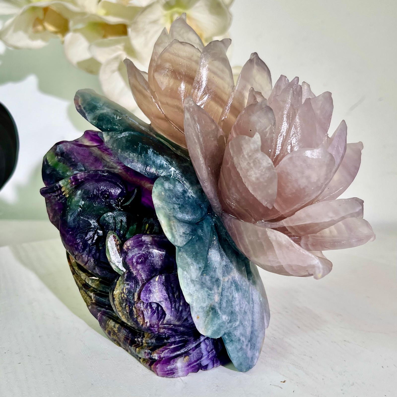 4.01LB Natural fluorite quartz products, hand carved and polished spiritual orn