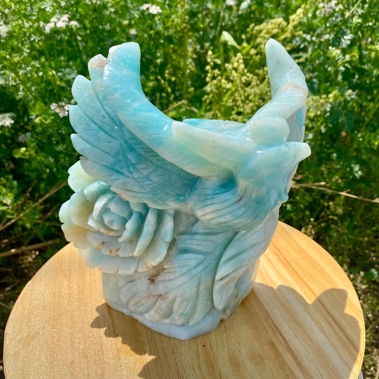 4.85LB Natural Blue Vein Stone Phoenix Carving, Home Decoration