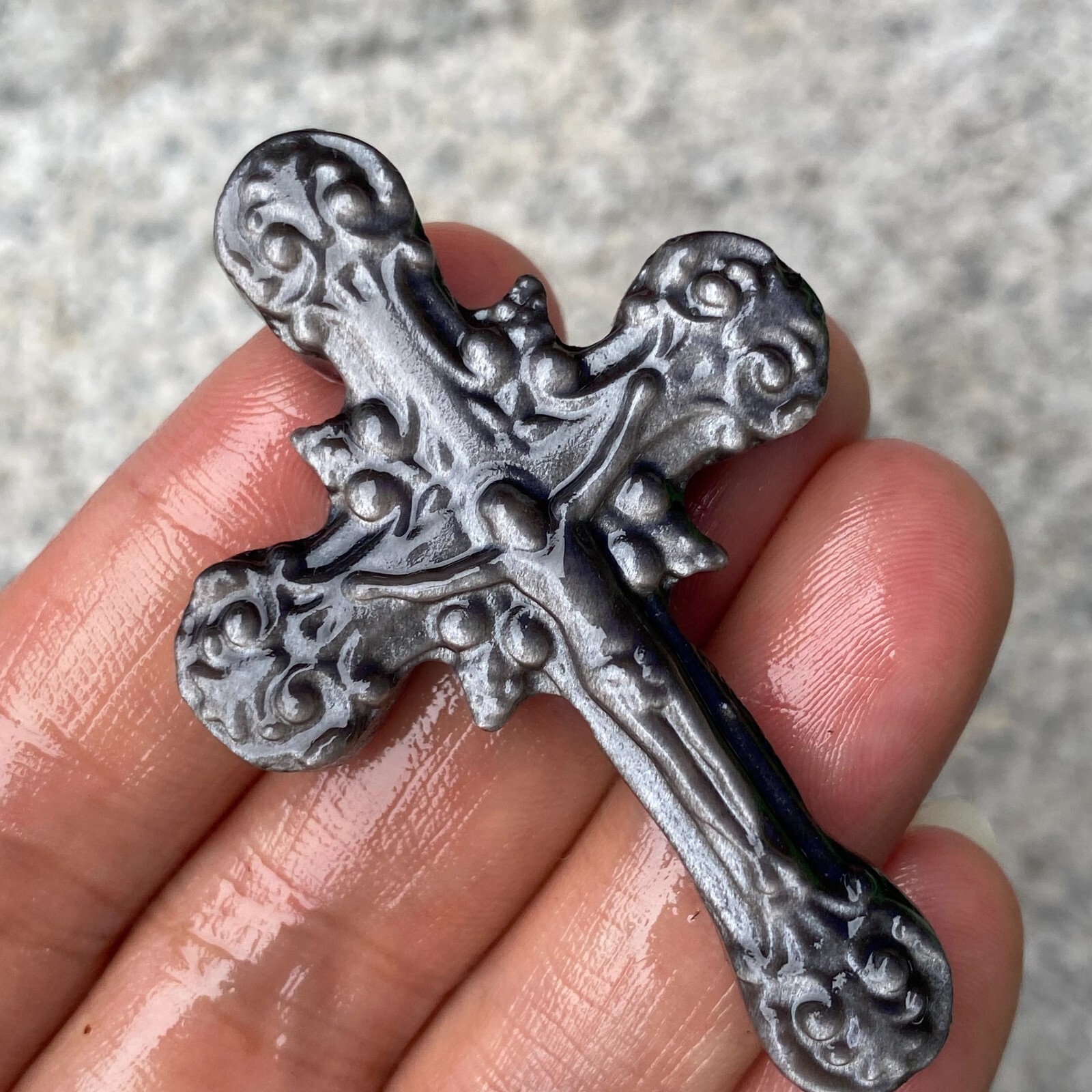 TOP Natural Silver Obsidian Quartz cross crystal Hand Carved Healing 1PC