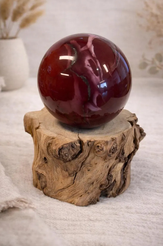 Wood LED Light Base for Crystal Sphere Rock Display