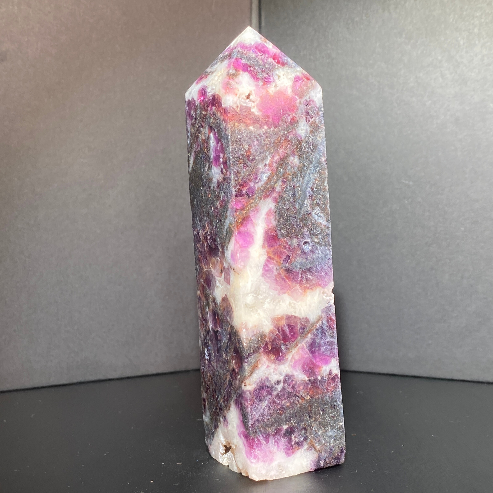 300G Natural Rainbow Fluorite Obelisk Quartz Crystal Wand Tower Point Healing