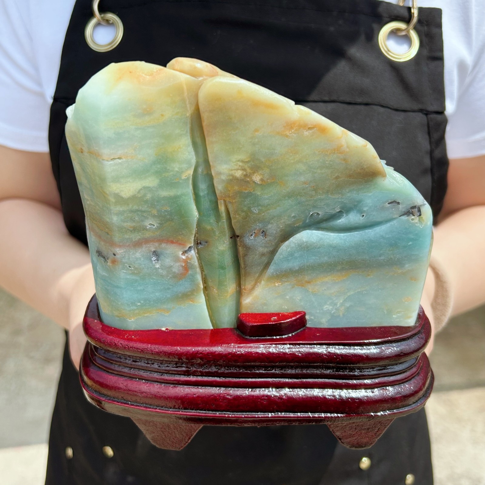 Natural Amazonite Quartz Crystal Hand-Carved Mountain Scenery Sculpture 3.4LB
