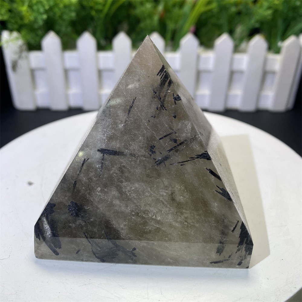 0.8LB 2.7″ Natural Black Rutiled Quartz Pyramid Statue Crystal Reiki Heal Decor