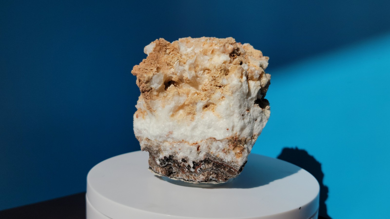 316 G. Perimorphic Quartz and Calcite Specimen with Plexiglass Round Stand