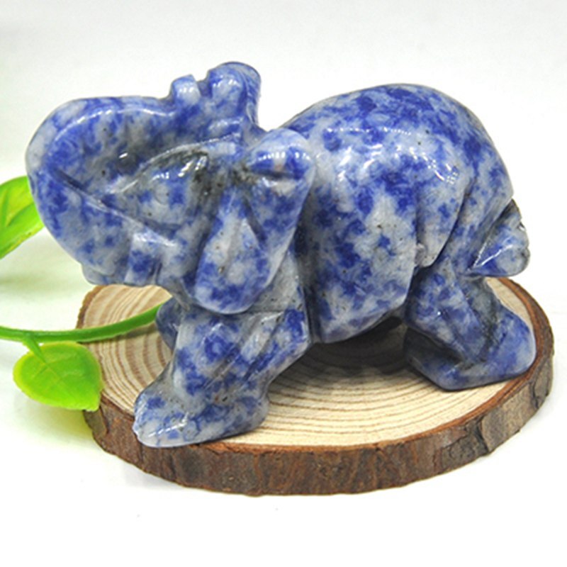 Natural Blue Sodalite Quartz Crystal Carved Baby Elephant Healing Energy Stone