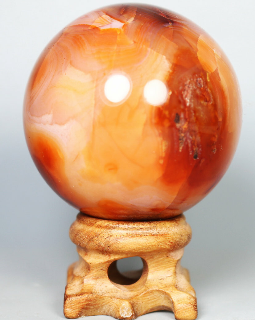 180g Natural Colorful Red Orange Carnelian Agate Geode Crystal Sphere Ball Stand