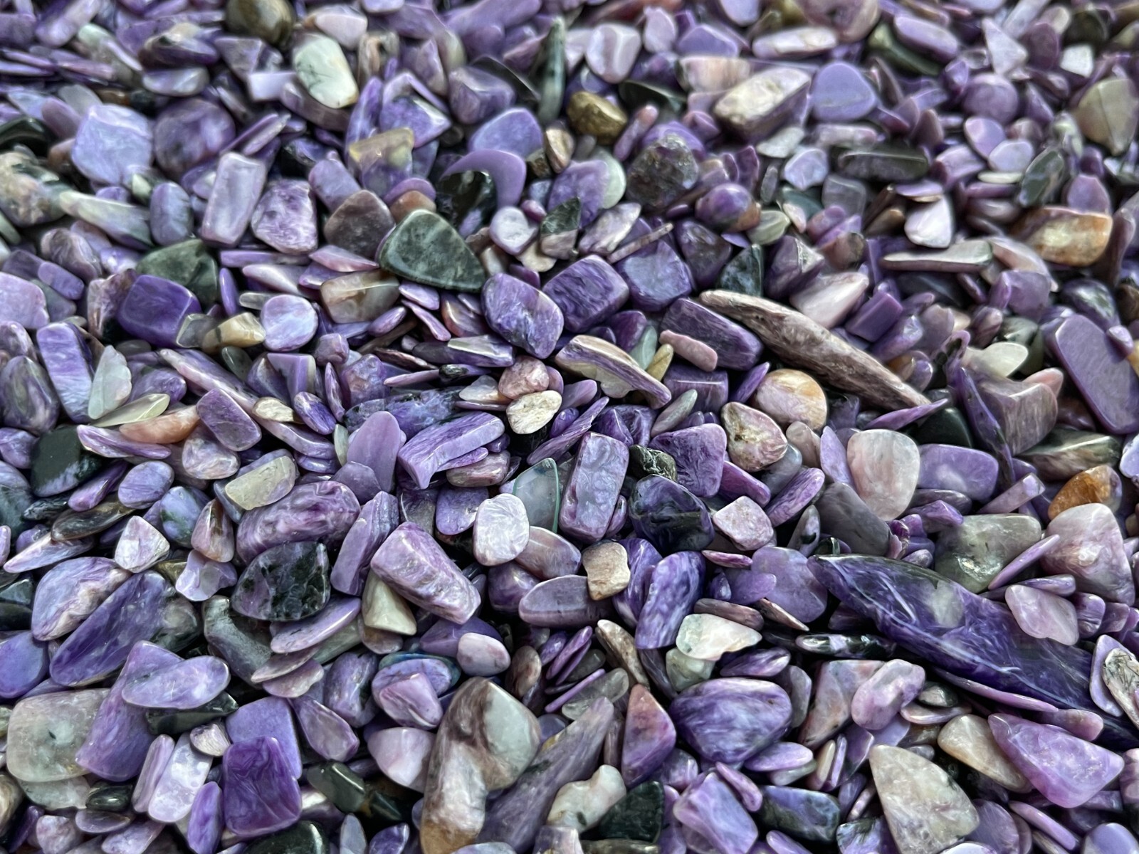 Grade A++ Charoite Semi Tumbled Gemstone Mini Chips 4 -13mm, Wholesale Bulk Lot