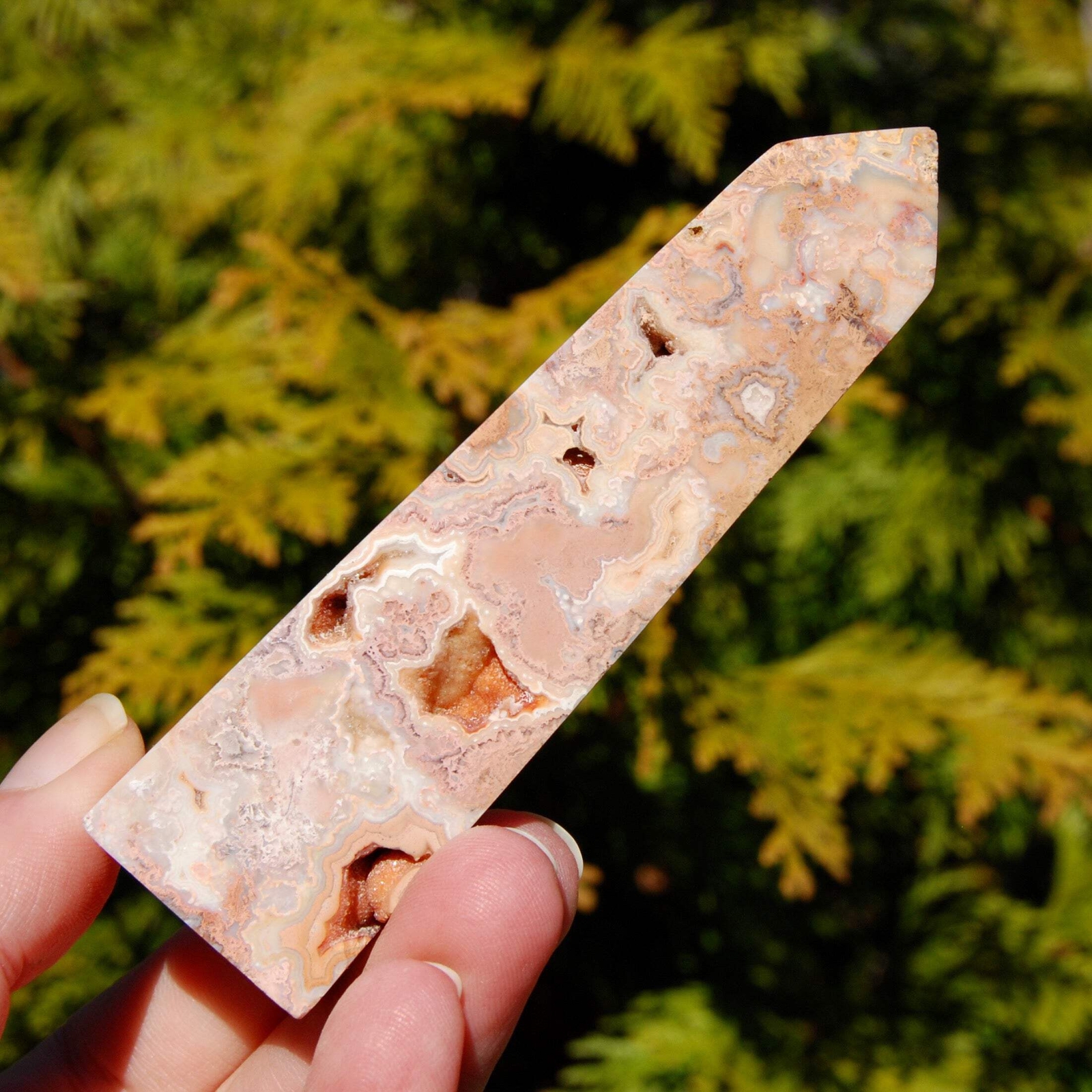 4.25in 117g PINK Crazy Lace Agate Druzy Crystal Tower, Indonesia