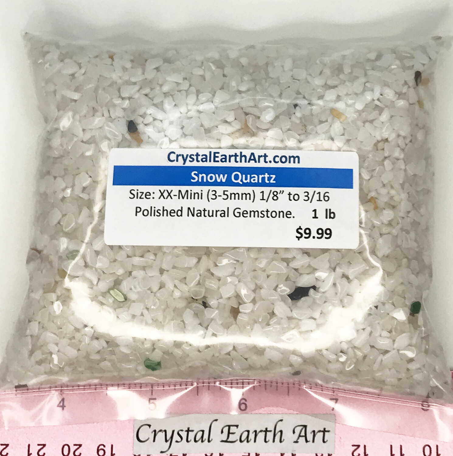 QUARTZ SNOW XX-Mini (3-5mm or 1/8″ to 3/16″. Polished white stones 1 lb