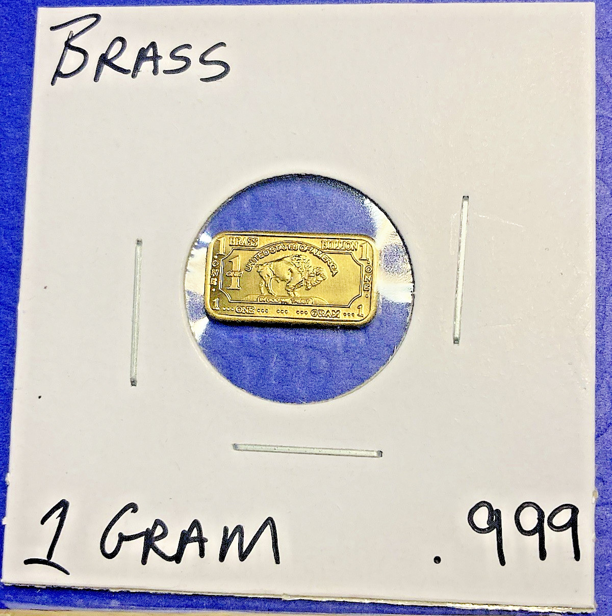 1 gram Pure Brass Buffalo Bar – Ingot – One Gram