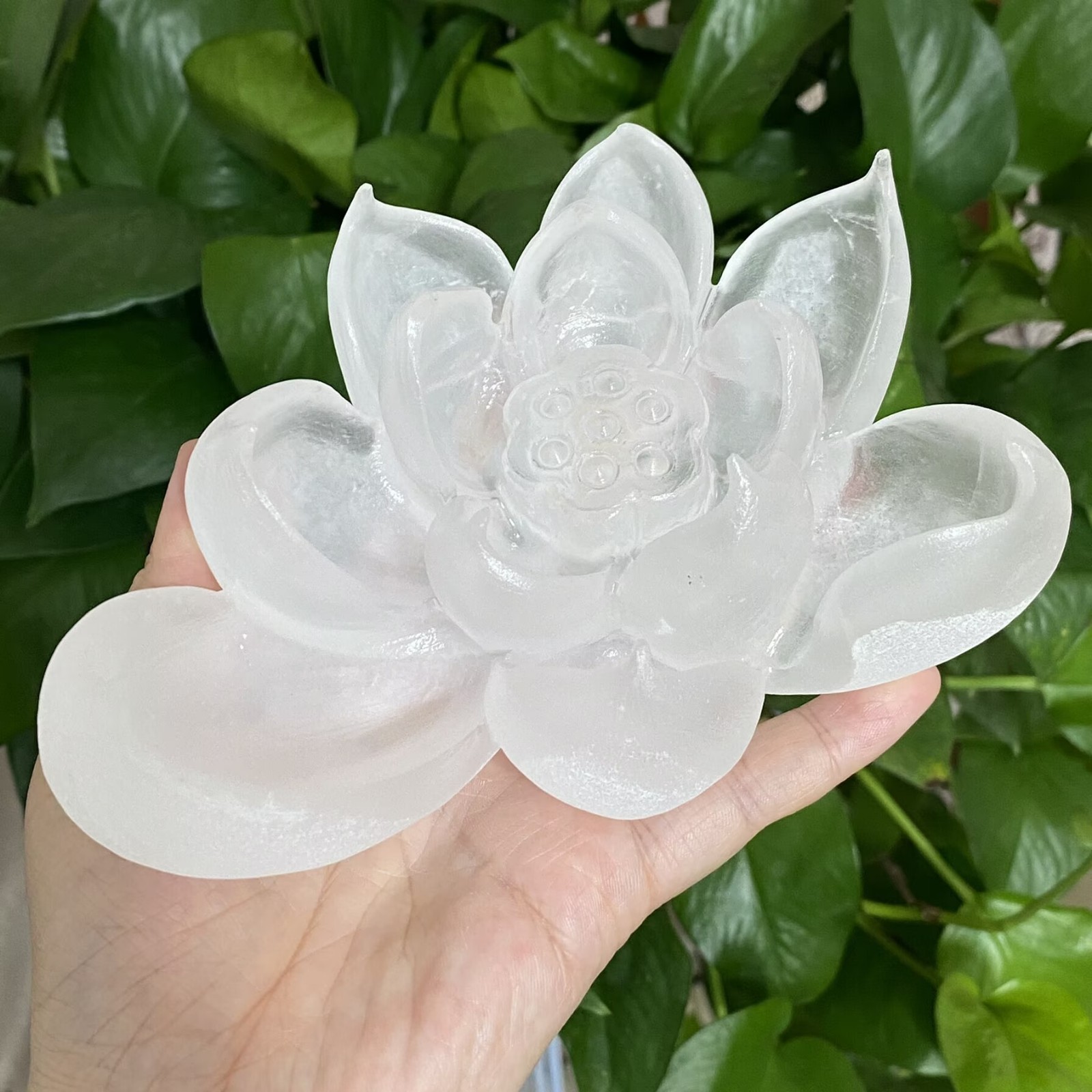 605g Natural clear quartz lotus crystal hand carved mineral specimen gift