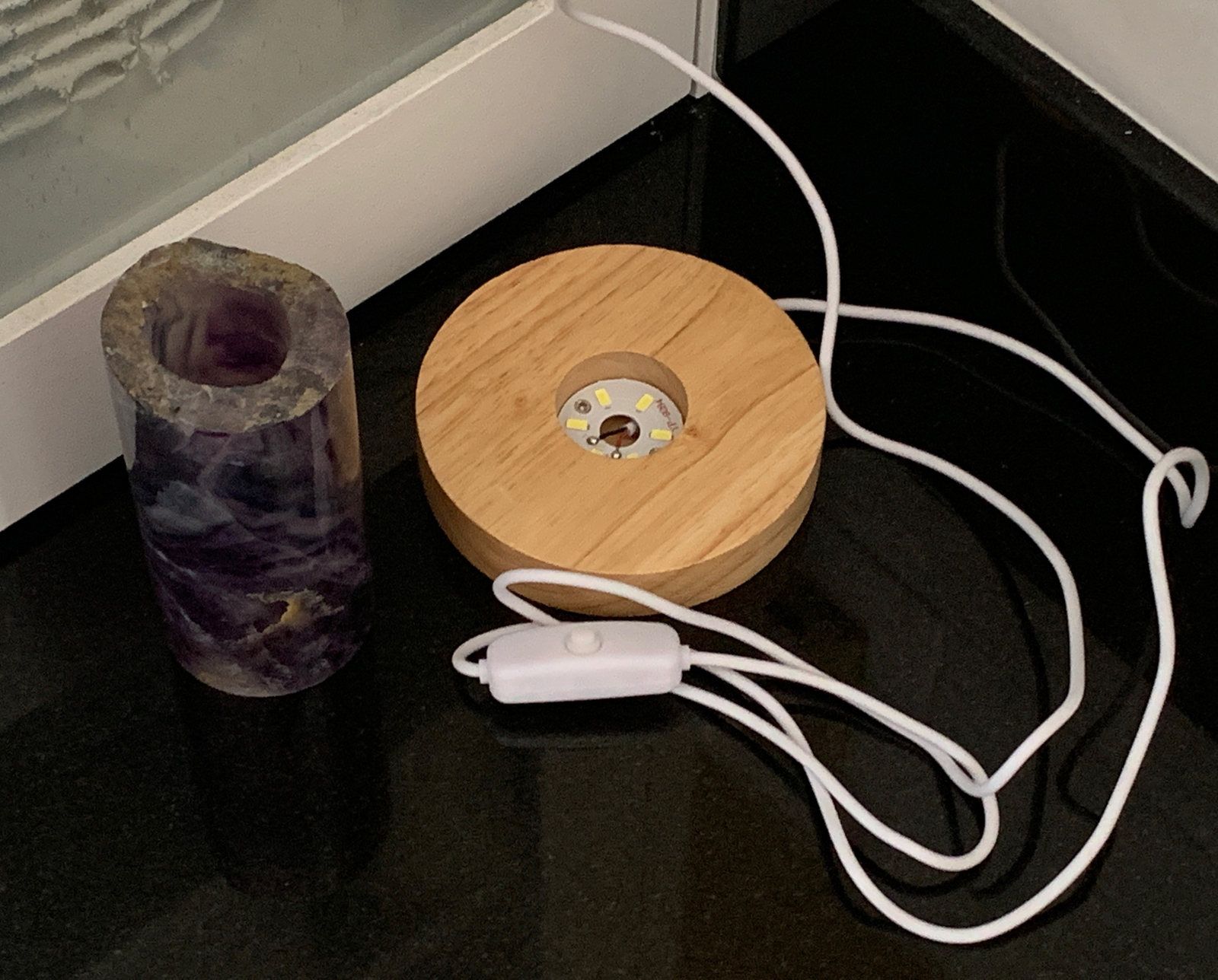 Rainbow Fluorite 4.25” Heavy Hollow Cylinder Night Light With LED Sphere Stand