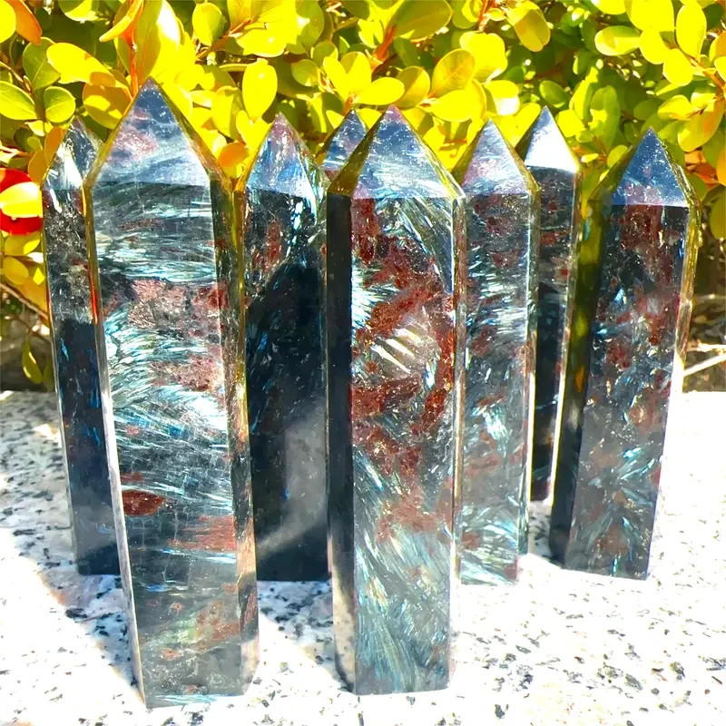 Arfvedsonite Blue Flash Healing Crystal Tower Point Wand Reiki Obelisk Decor