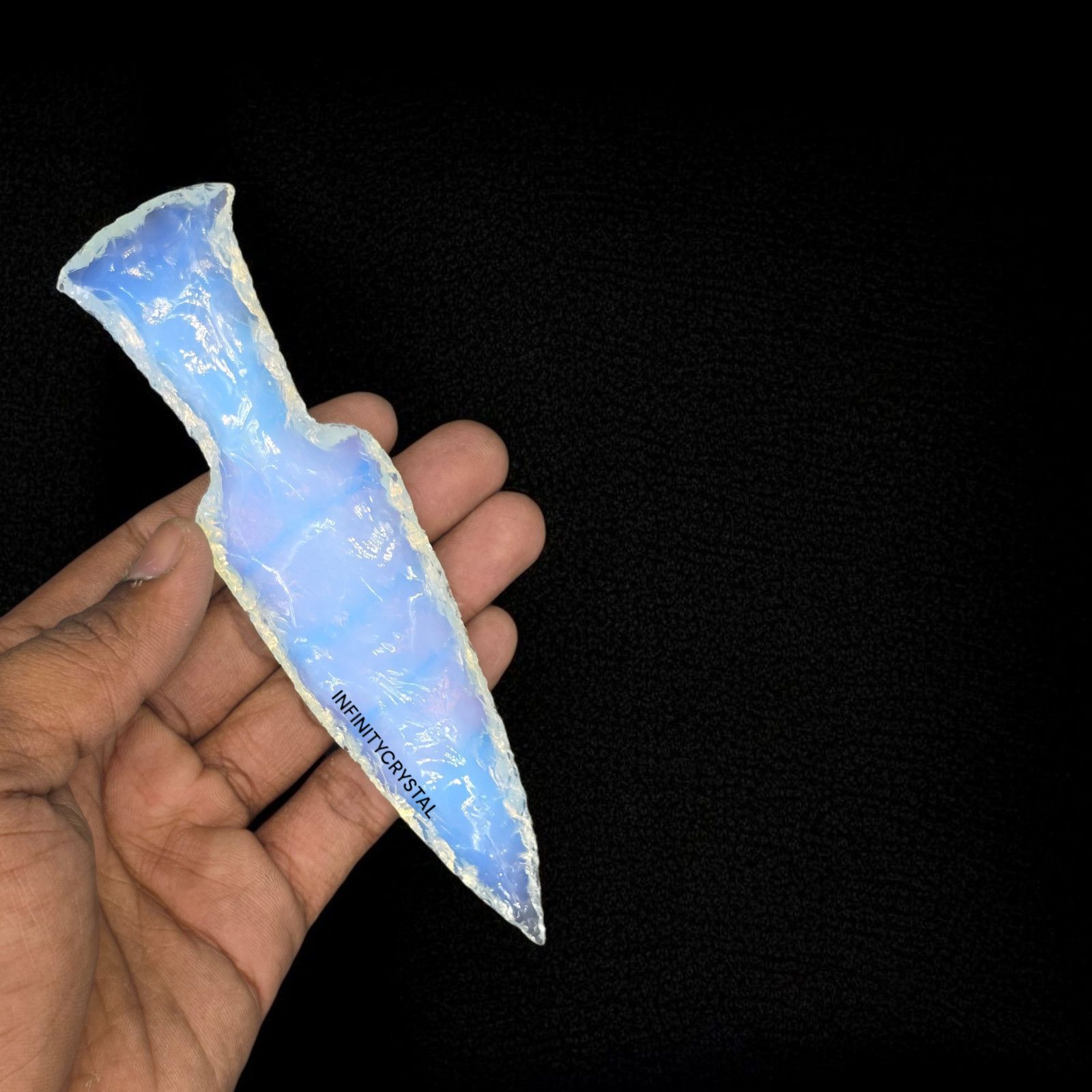 Opalite Crystal Knife Athame 5.5-6” Hand-Knapped Dagger Ritual Blade Wiccan Tool