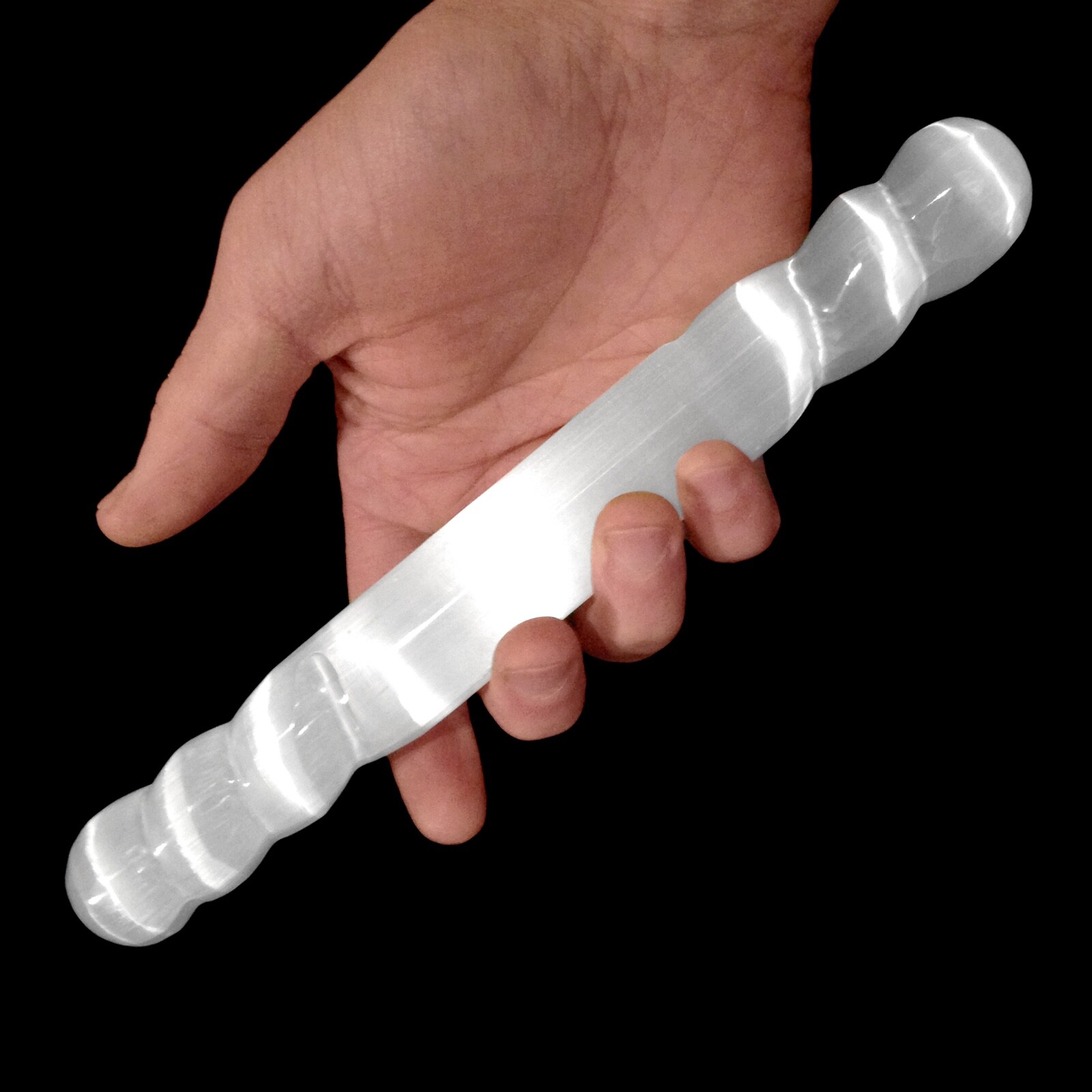 XL Polished Selenite Crystal Massage Wand 8″ Spiral Round Tip ” CHARGE CLEANSE