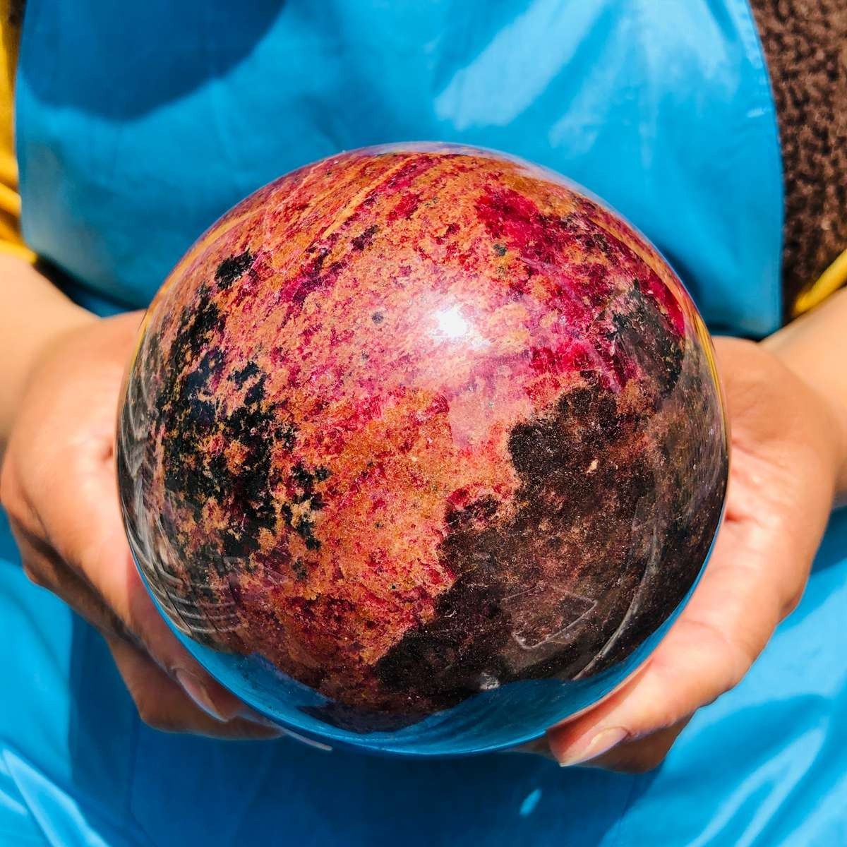 5.76LB Natural Rhodonite Crystal Sphere Pink Black Healing Gem Stone 4796