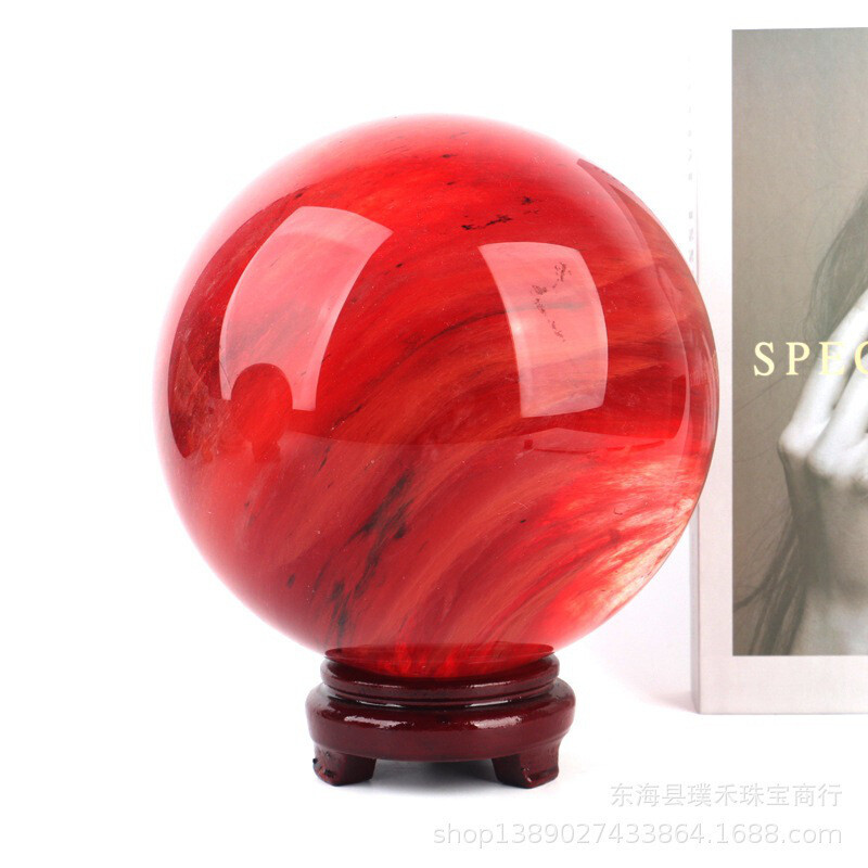 2LB Big Natural Red Smelting Quartz Crystal Sphere Healing Energy Ball W/ Stand