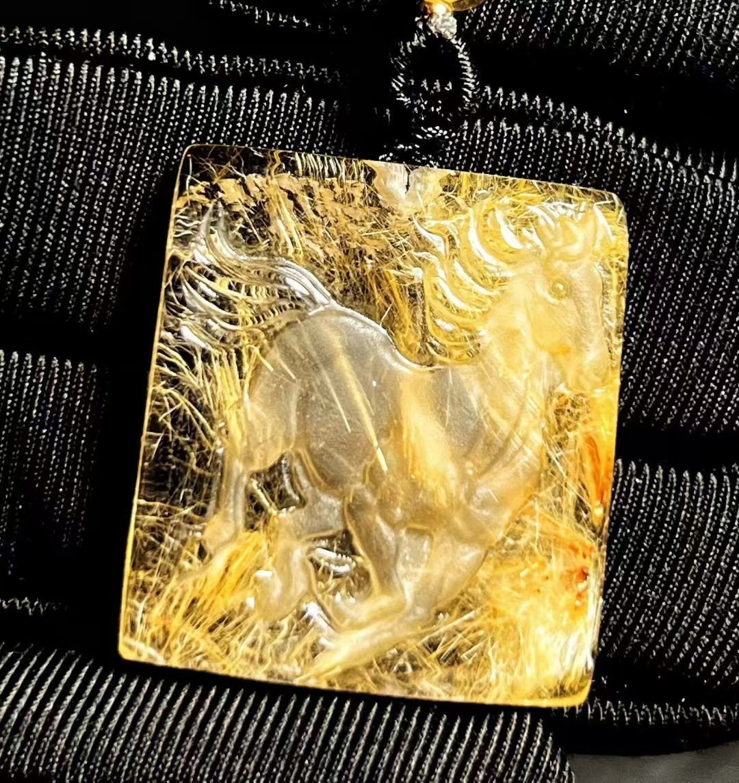 28*25*7mm Natural Gold Rutilated hair Crystal Quartz pendant reiki healing gift