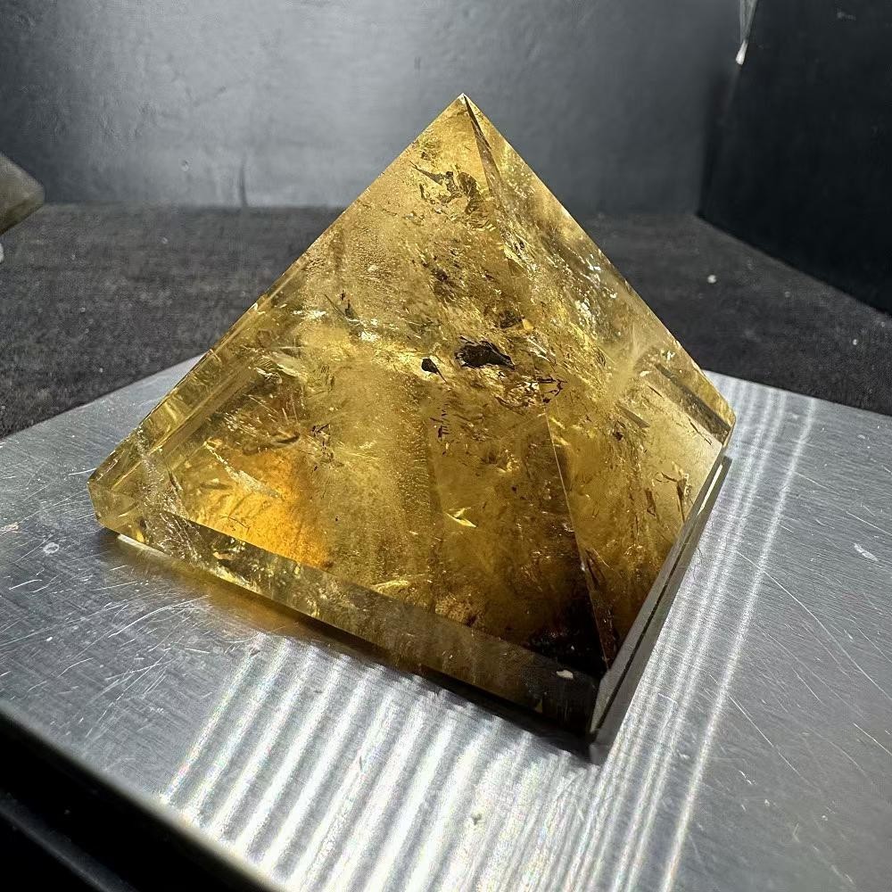 137g Natural Citrine Quartz Carved Pyramid Crystal Reiki Healing Decor
