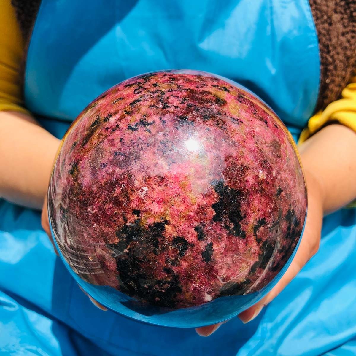 6.77LB Natural Rhodonite Crystal Sphere Pink Black Healing Gem Stone 4792
