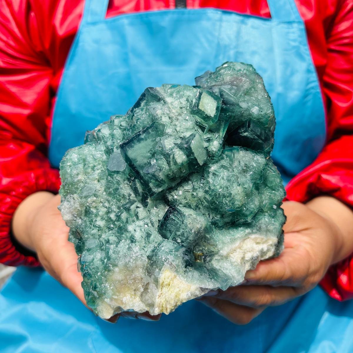 3.93LB Natural Green Fluorite Crystal Cluster Cubic Fluorite Specimen healing