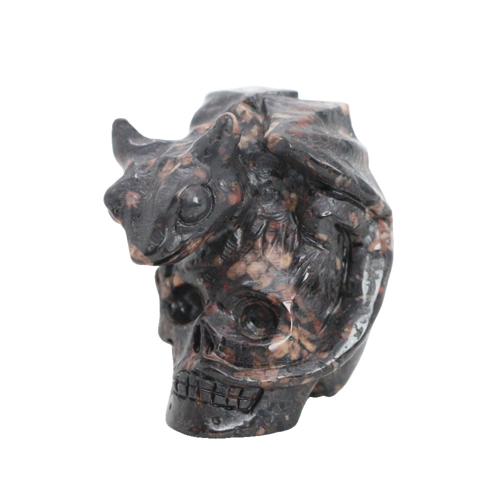 1.8″ PLUM FLOWER STONE Carved Dragon Crystal Skull Realistic Crystal Healing