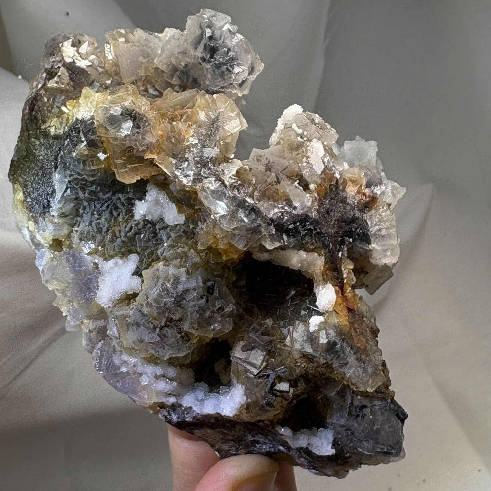 Rare Dual Color Fluorescent Natural Fluorite w/ Gypsum Raw Mineral Specimen