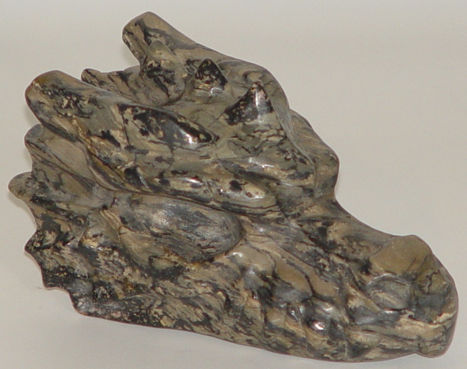 Spider Web Jasper Dragon Head Carving | Polished Stone Dragon Sculpture