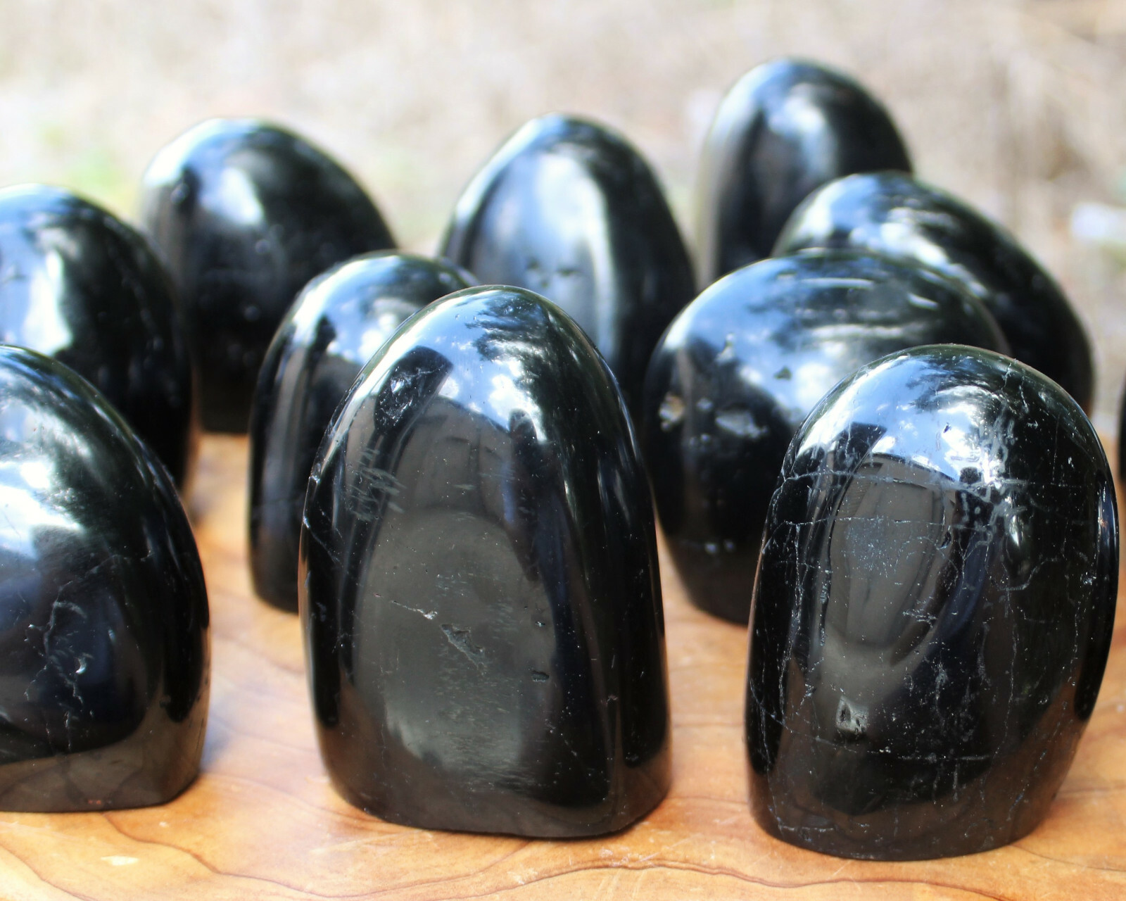 Polished Black Tourmaline Freeform: Cut Base Free Standing Display Specimens