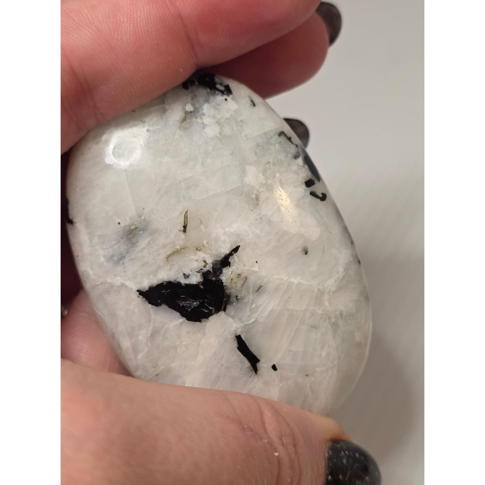 Unbranded Moonstone Palm Stone 2.75in White Black Excellent Specimen