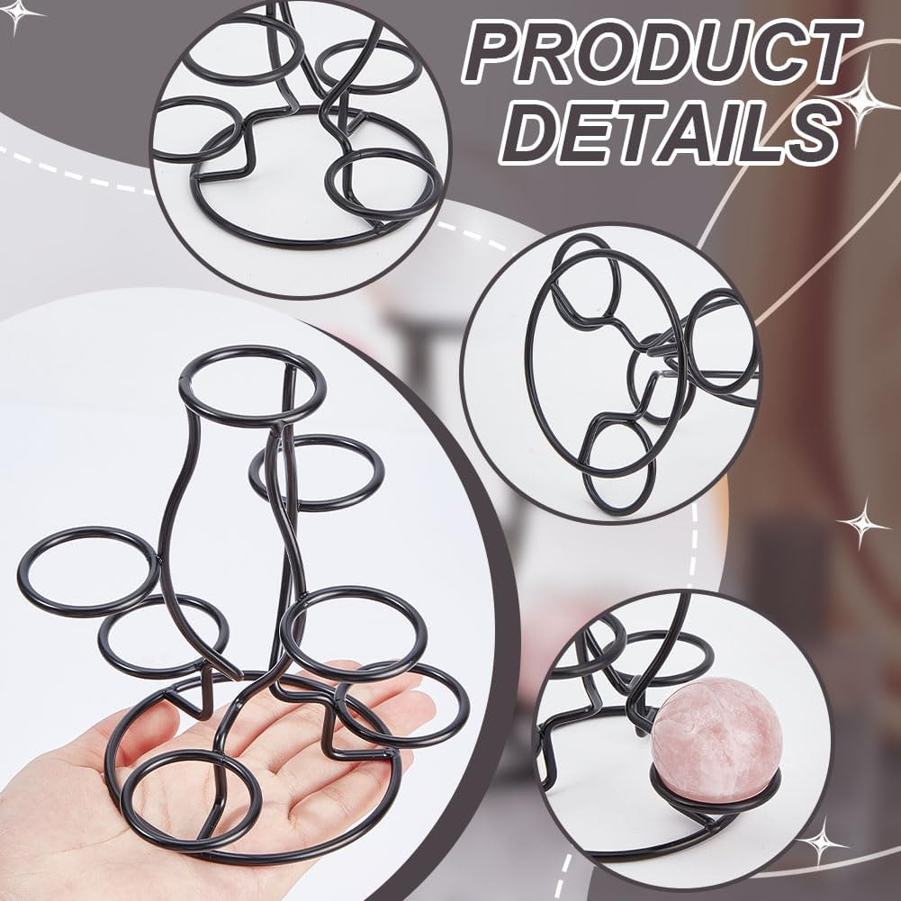 Crystal Ball Holders, 7 Eggs Display Stand Black Iron Multi-Sphere Display Holde