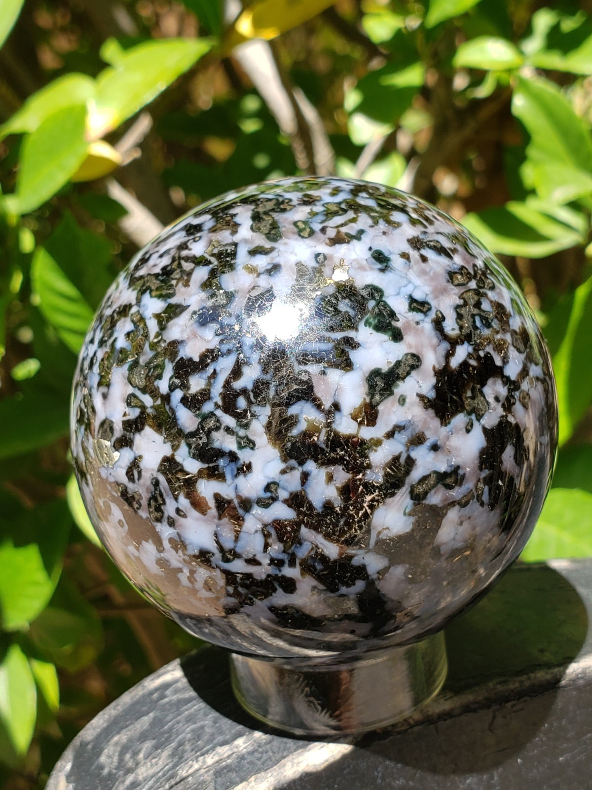 2.55″ Indigo Gabbro Mystic Merlinite Blizzard Stone Crystal Sphere, 438g
