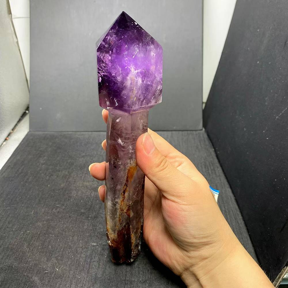 785g Natural Amethyst Quartz Point Scepter Crystal Energy Reiki Decor+Stand