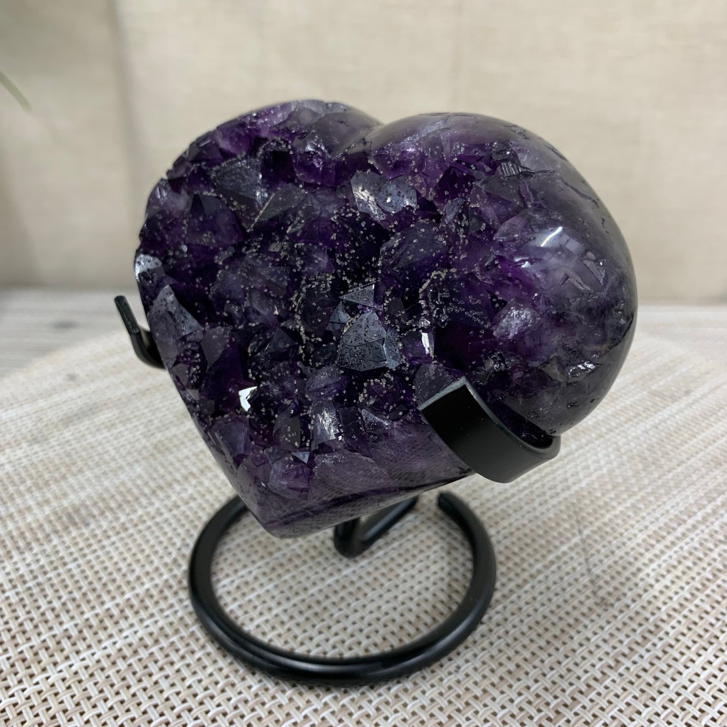 350G Natural Agate Amethyst Heart Crystal Pendant Healing Decor With Stand