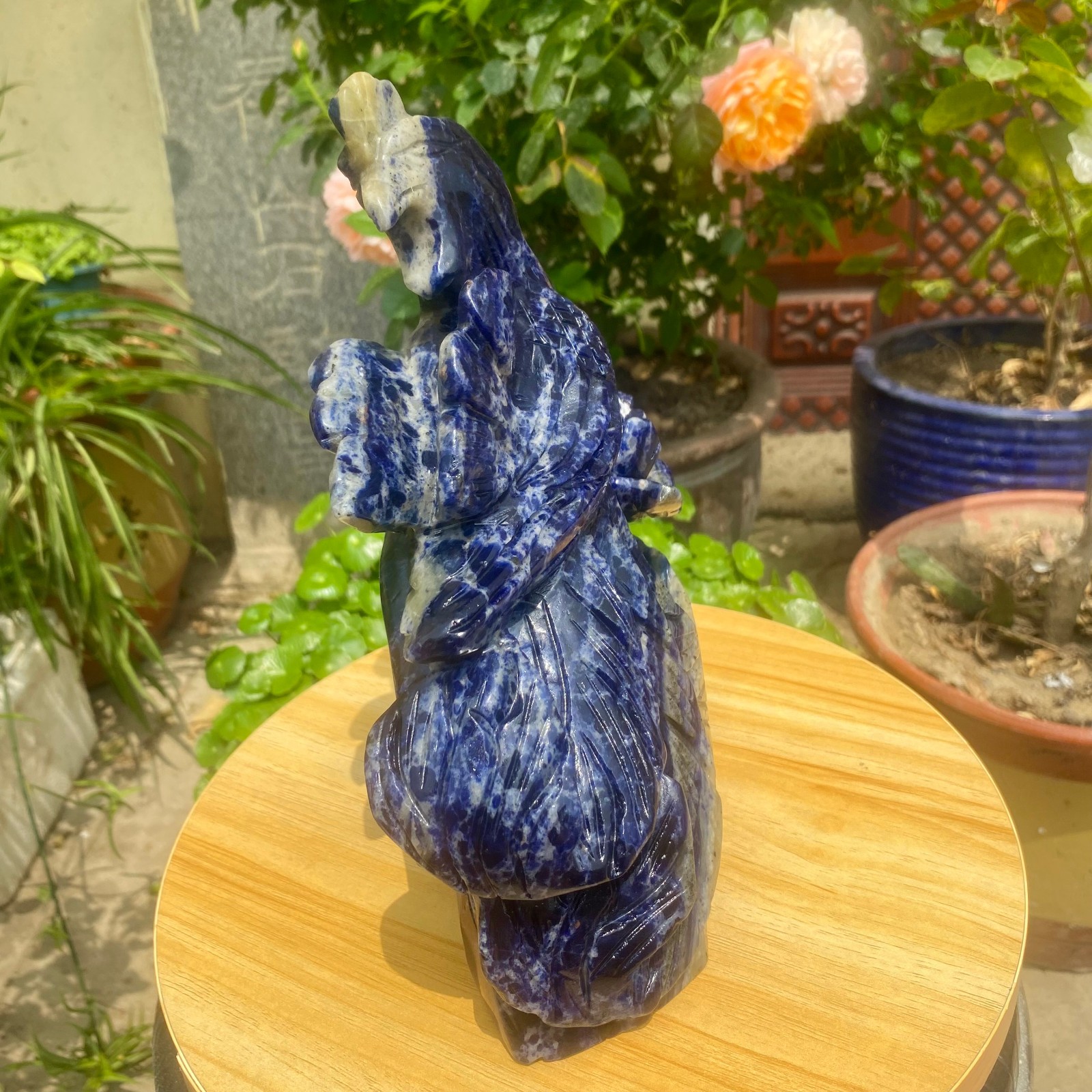 6.17LB Natural Blue Vein Stone Phoenix Carving, Home Decoration