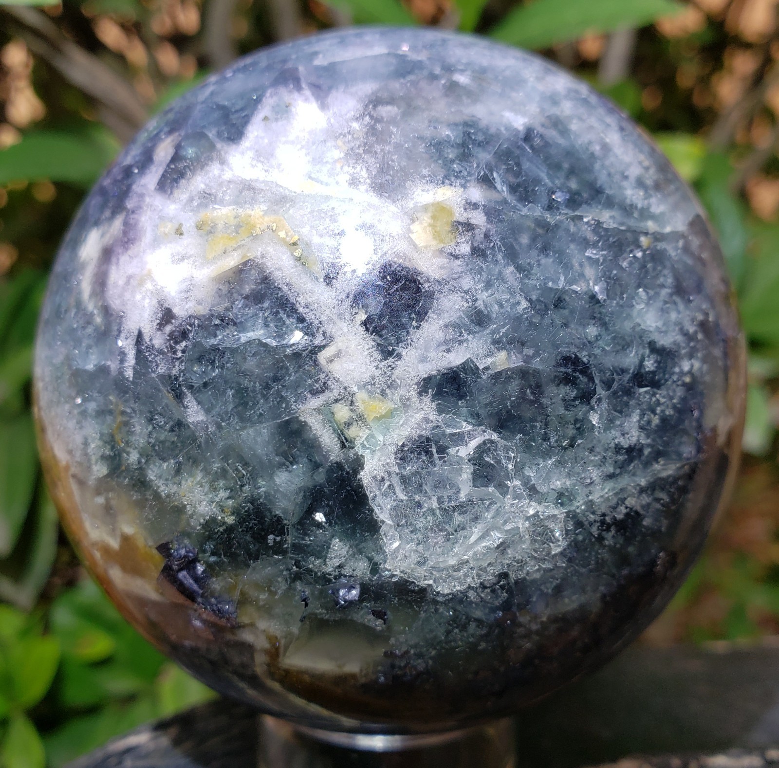 3″ Fluorite Root Crystal Sphere Orb Ball STRONG UV Mineral Druzy, 764g or 1.7 lb