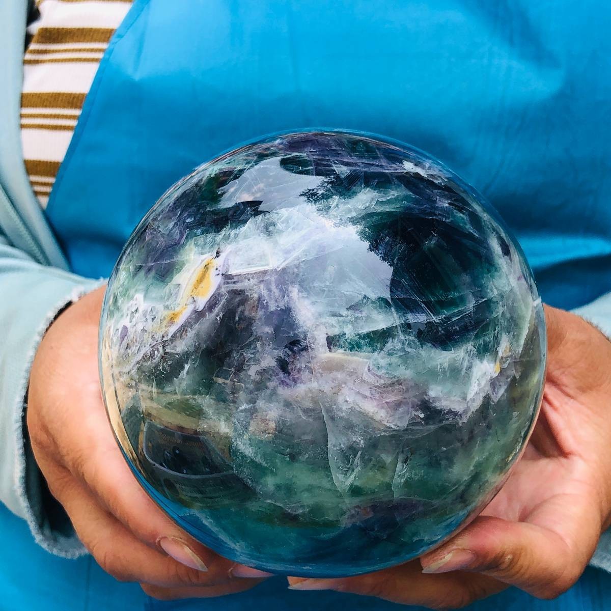 5.25LB Large Natural Fluorite Sphere Quartz Crystal Ball Energy Healing Stone