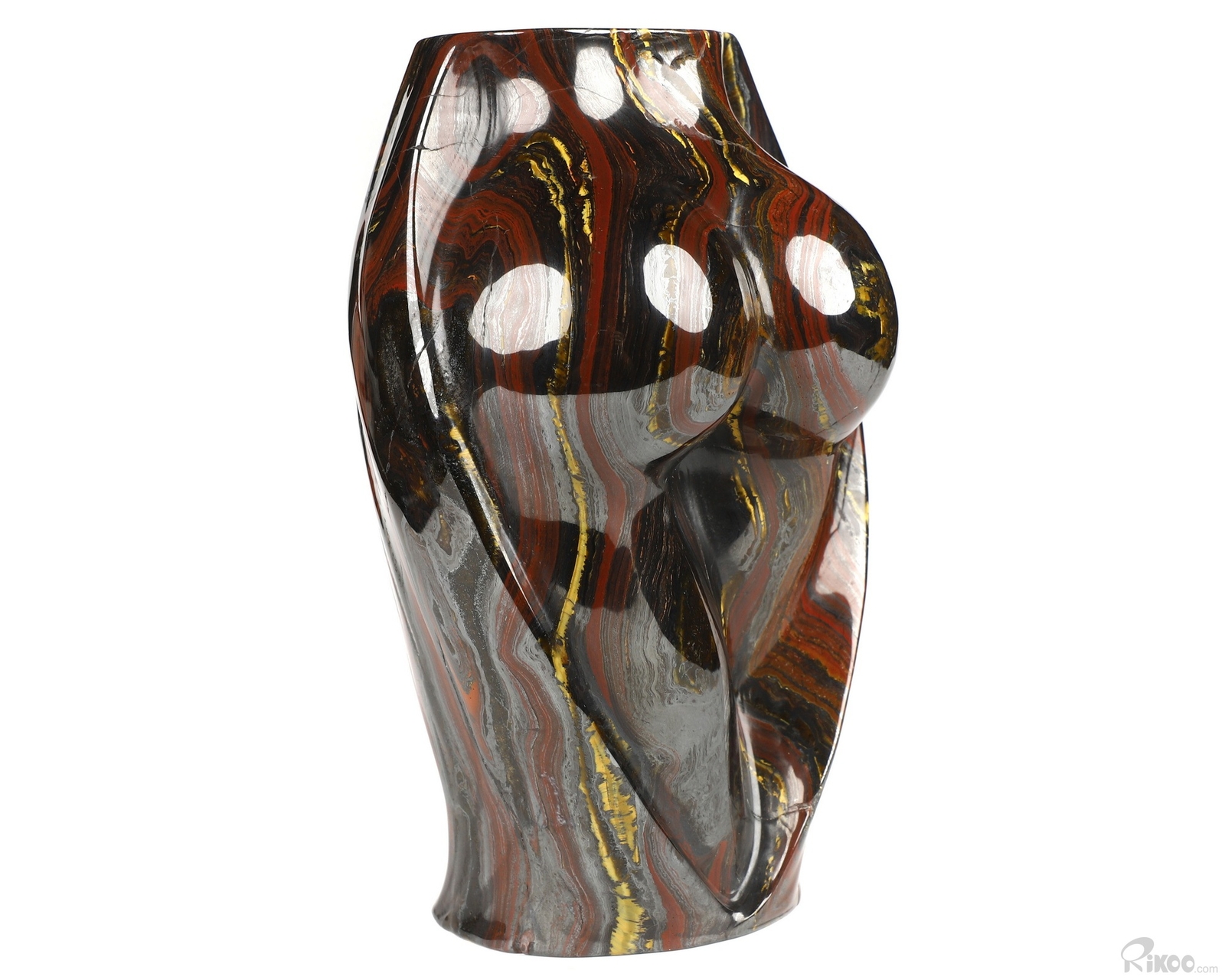 6.3″ Colorful Tiger Iron Eye Hand Carved Crystal Vase Sculpture, Crystal Healing