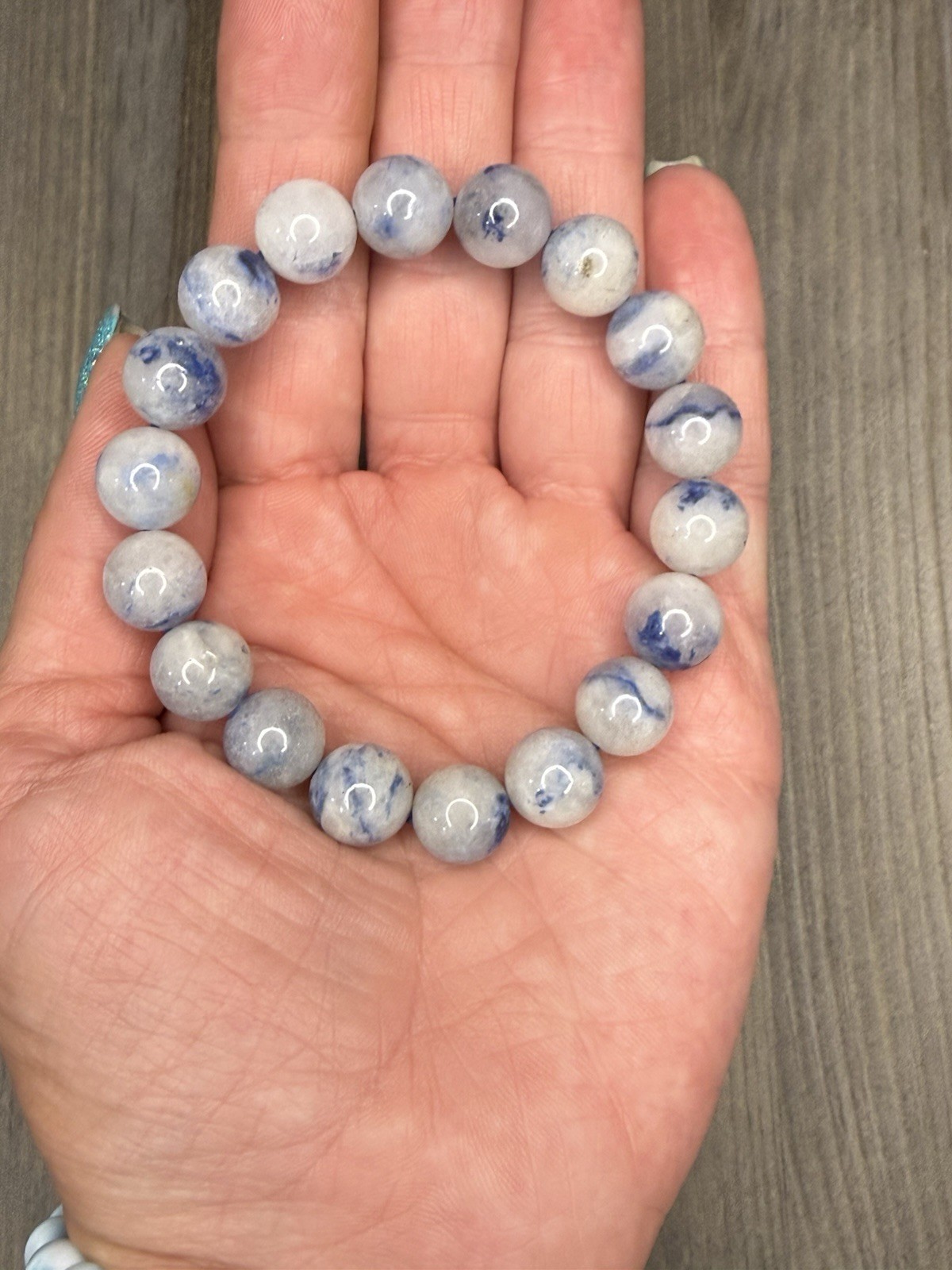 Natural Dumortierite in Quartz 8mm Stretch Bracelet Blue Inclusion Crystal Stone